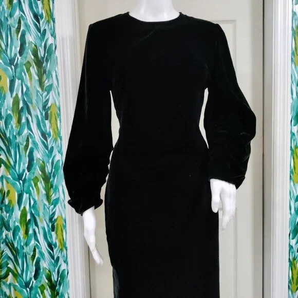 Zara Velvet Burnout Modesty Goth Draped Slit Maxi Dress Black Womens Size Small - Picture 5 of 14